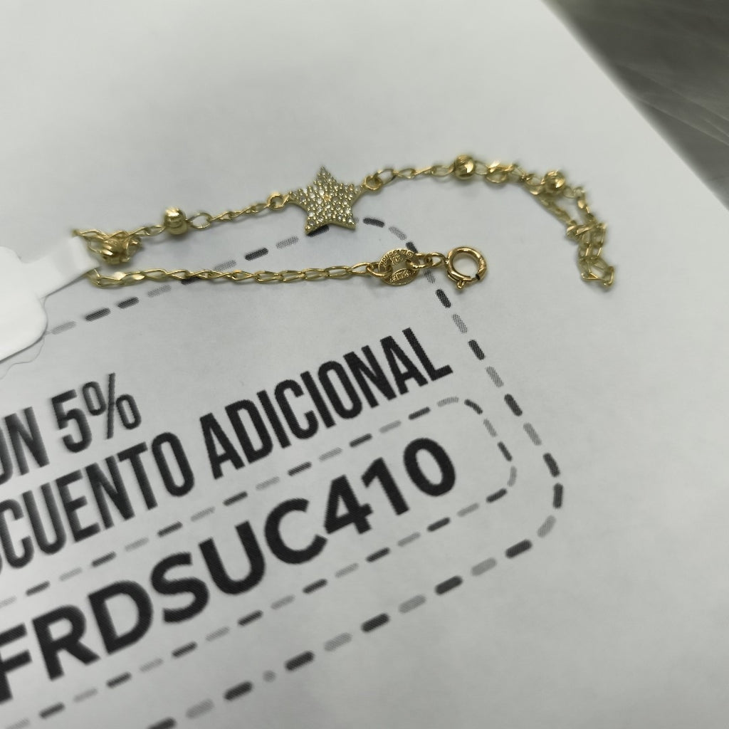 PULSERA ESPECIAL CON ESTRELLA Y CIRCONIAS 14K 18 CM 1.5 GR (NUEVO)