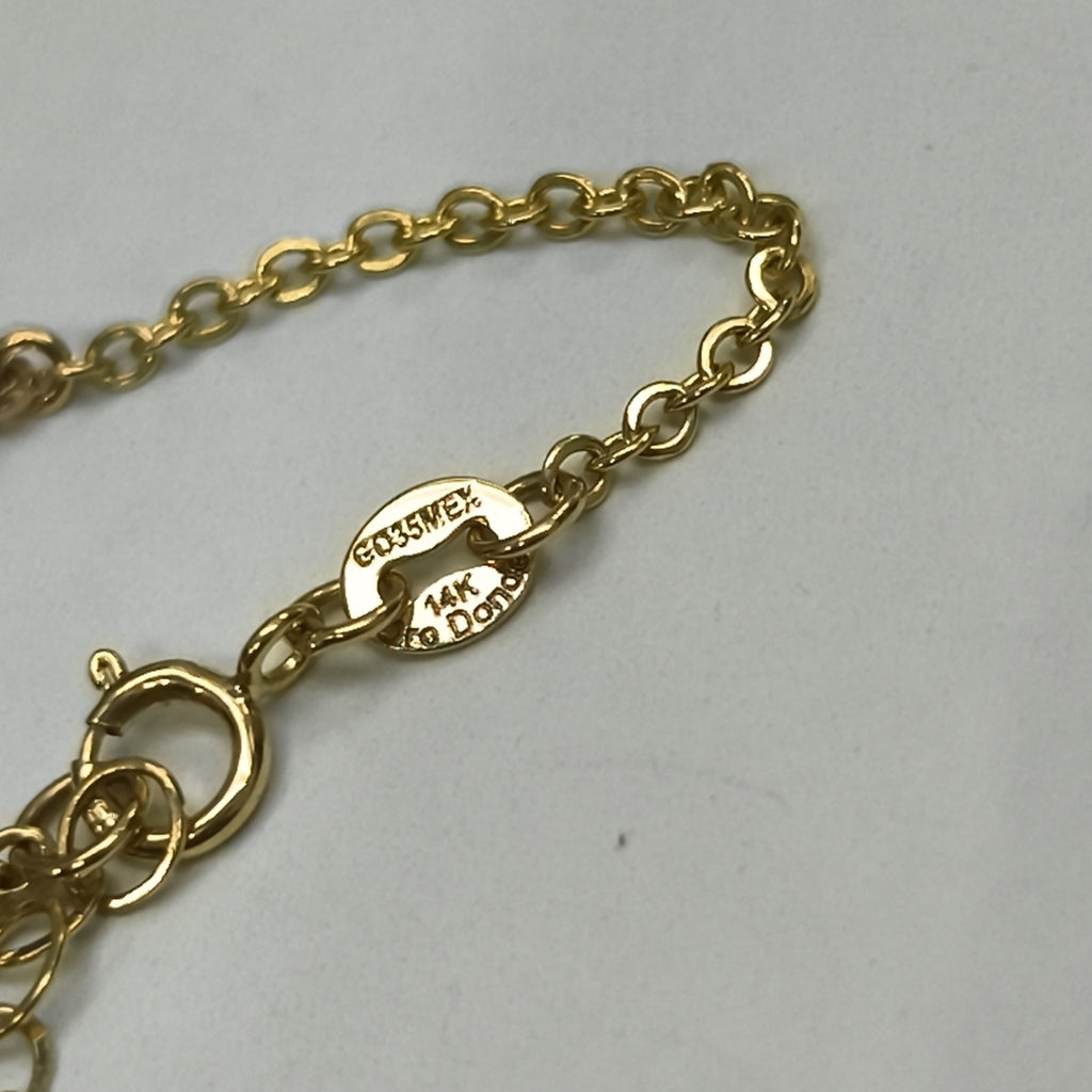 PULSERA ESPECIAL CON CORAZONES CONBINADOS 14K 18 CM 1.7 GR (NUEVO)