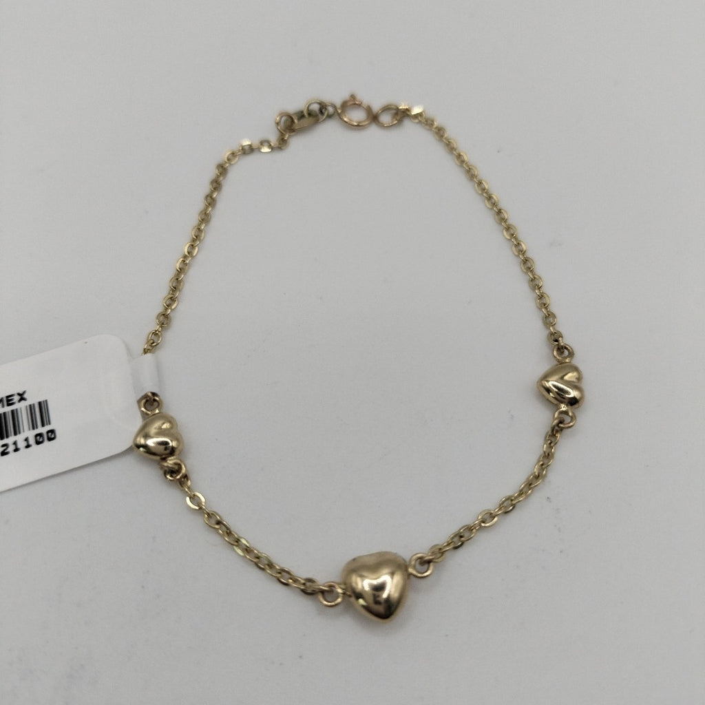 PULSERA TEJIDO ESPECIAL CON CORAZONES 14K 18 CM 1.6 GR (NUEVO)