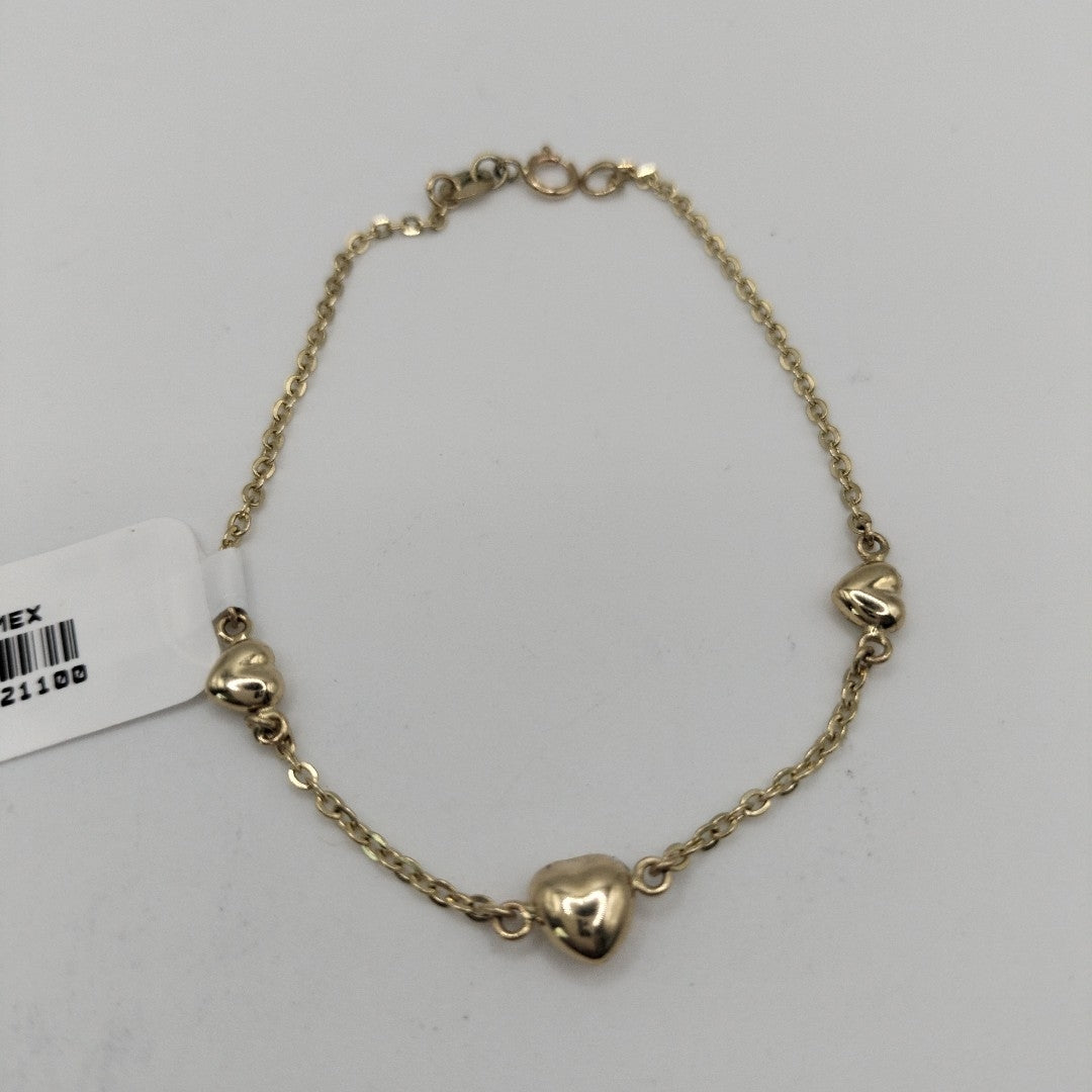 PULSERA TEJIDO ESPECIAL CON CORAZONES 14K 18 CM 1.6 GR (NUEVO)