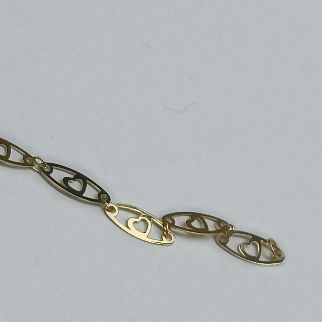 PULSERA TEJIDO ESPECIAL CON CORAZON 14K 18 CM 1.4 GR (NUEVO)