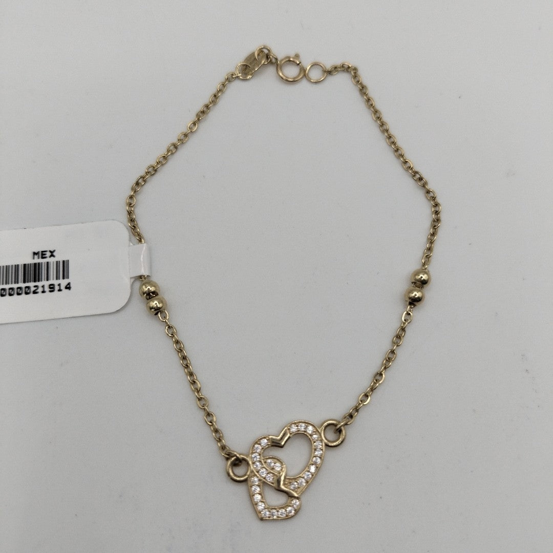 PULSERA TEJIDO ESPECIAL CORAZONES CON CIRCONIAS 14K 18 CM 2.4 GR (NUEVO)