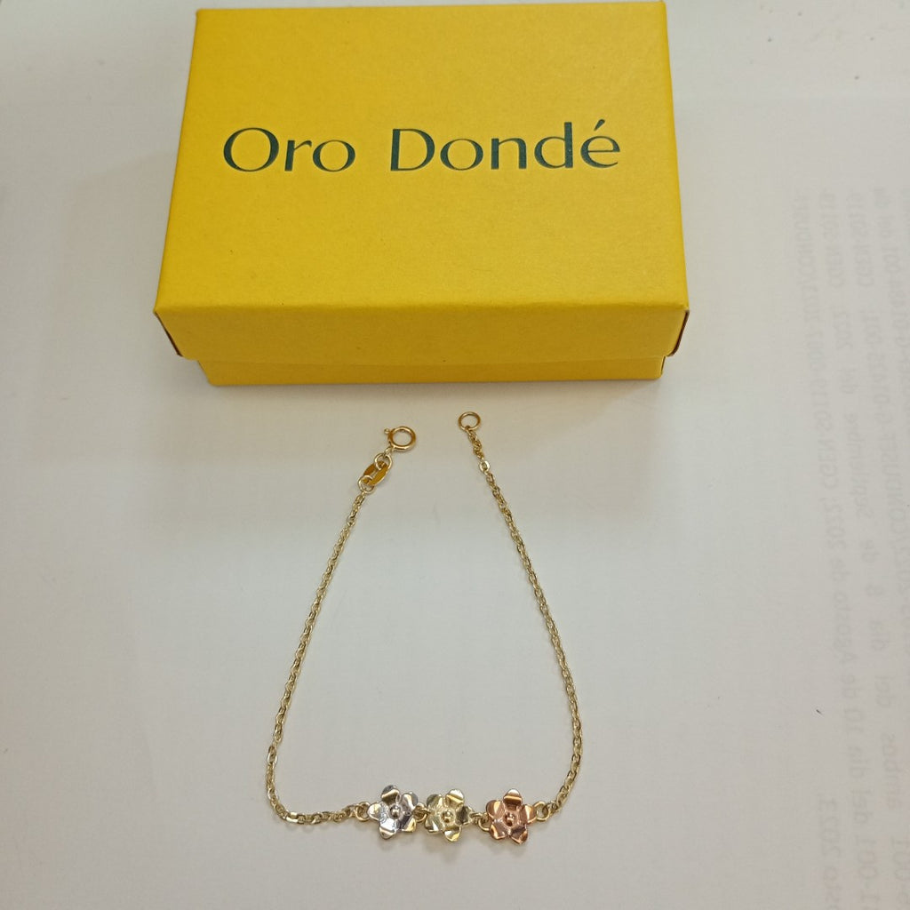 PULSERA TEJIDO ESPECIAL FIG FLORES 14K 18 CM 2 GR (NUEVO)