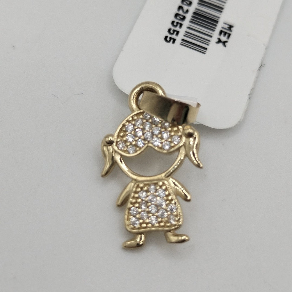 DIJE TEJIDO NIÑA CON CIRCONIAS 14K 0.9 GR (NUEVO)