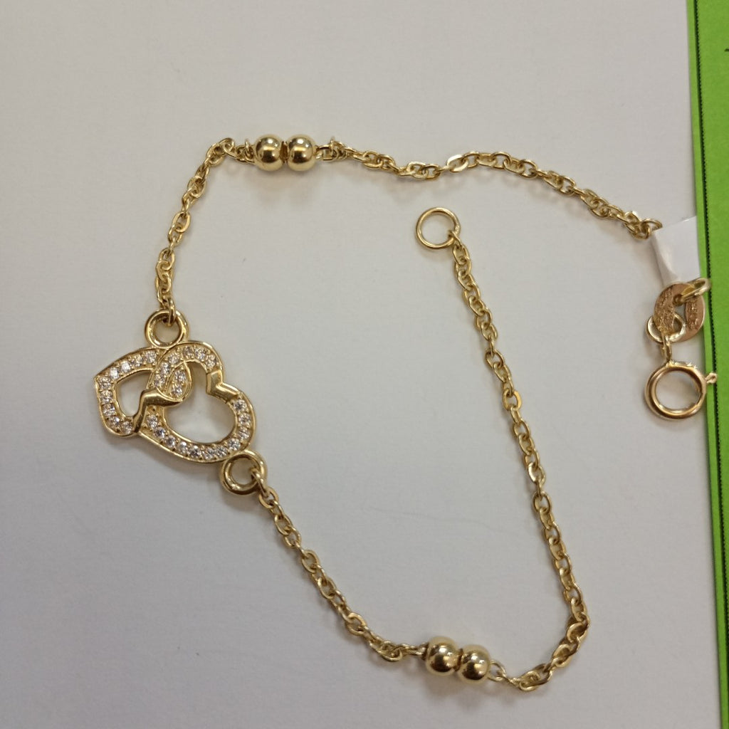PULSERA TEJIDO ESPECIAL CORAZONES CON CIRCONIAS 14K 18 CM 2.4 GR (NUEVO)