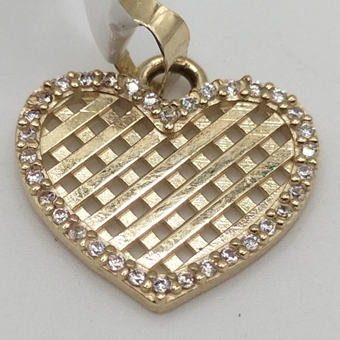 DIJE TEJIDO CORAZON CON CERCO DE CIRCONIAS 14K 1.2 GR (NUEVO)