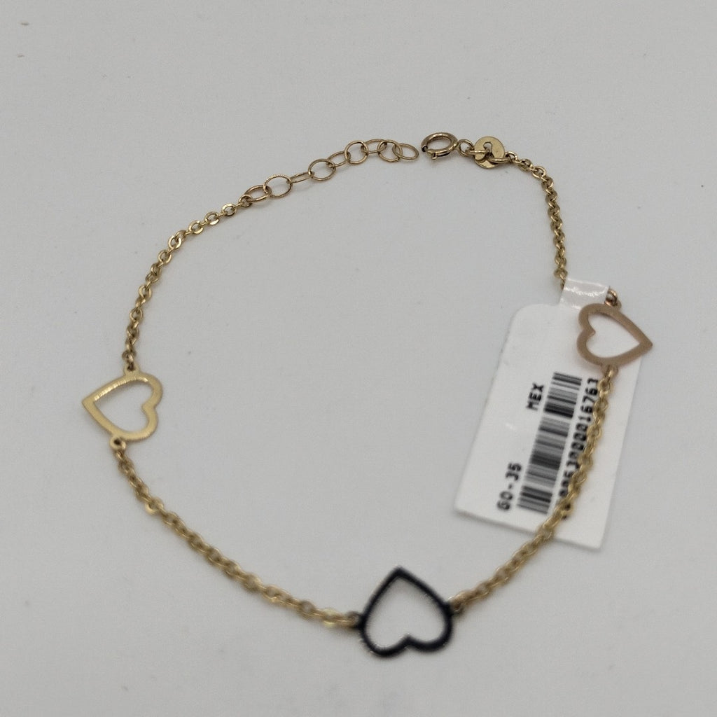 PULSERA ESPECIAL CON CORAZONES CONBINADOS 14K 18 CM 1.7 GR (NUEVO)