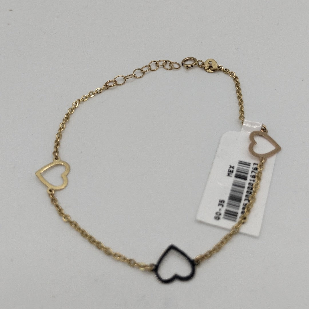 PULSERA ESPECIAL CON CORAZONES CONBINADOS 14K 18 CM 1.7 GR (NUEVO)
