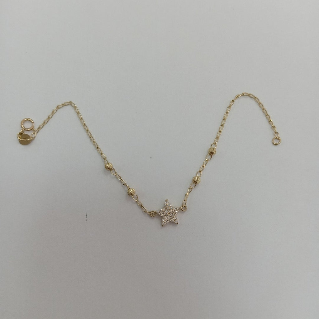PULSERA ESPECIAL CON ESTRELLA Y CIRCONIAS 14K 18 CM 1.5 GR (NUEVO)
