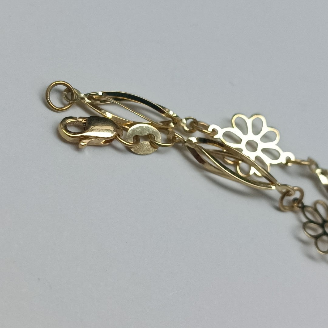 PULSERA ESPECIAL CON FLORES 14K 18 CM 2.6 GR (NUEVO)
