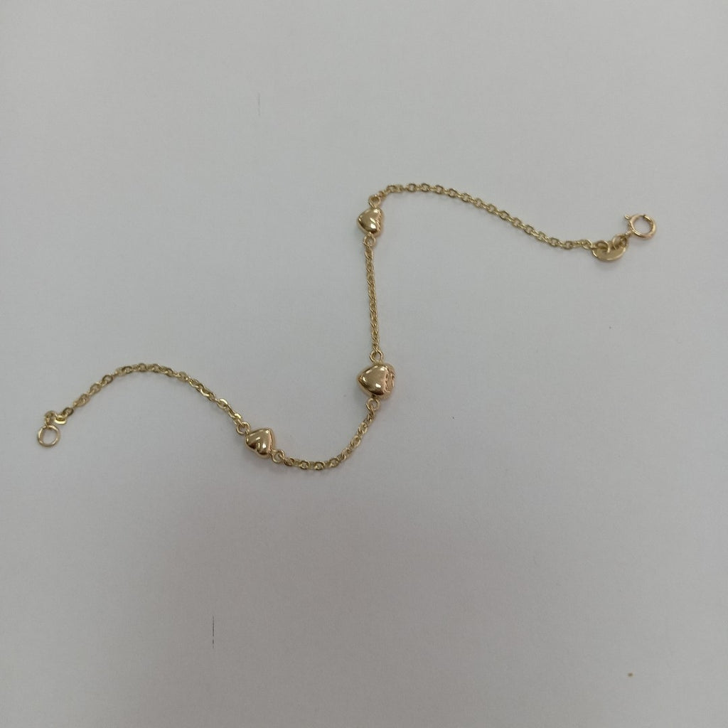 PULSERA TEJIDO ESPECIAL CON CORAZONES 14K 18 CM 1.7 GR (NUEVO)