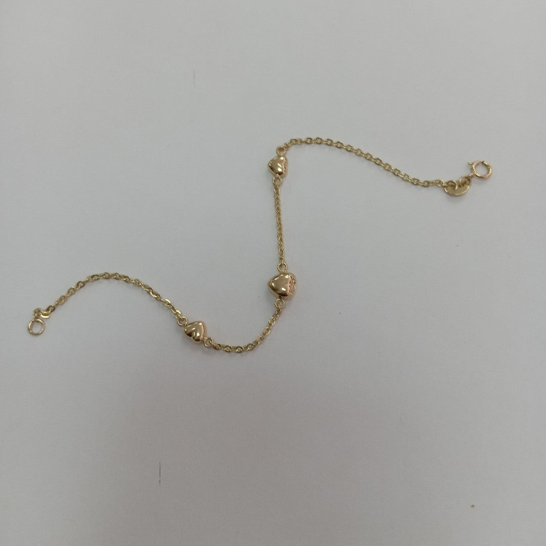 PULSERA TEJIDO ESPECIAL CON CORAZONES 14K 18 CM 1.7 GR (NUEVO)