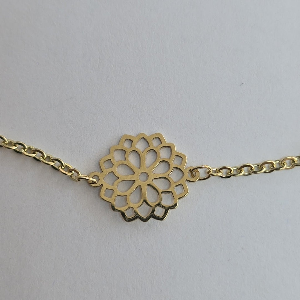 PULSERA TEJIDO ESPECIAL CON MANDALA 14K 18 CM 1.3 GR (NUEVO)