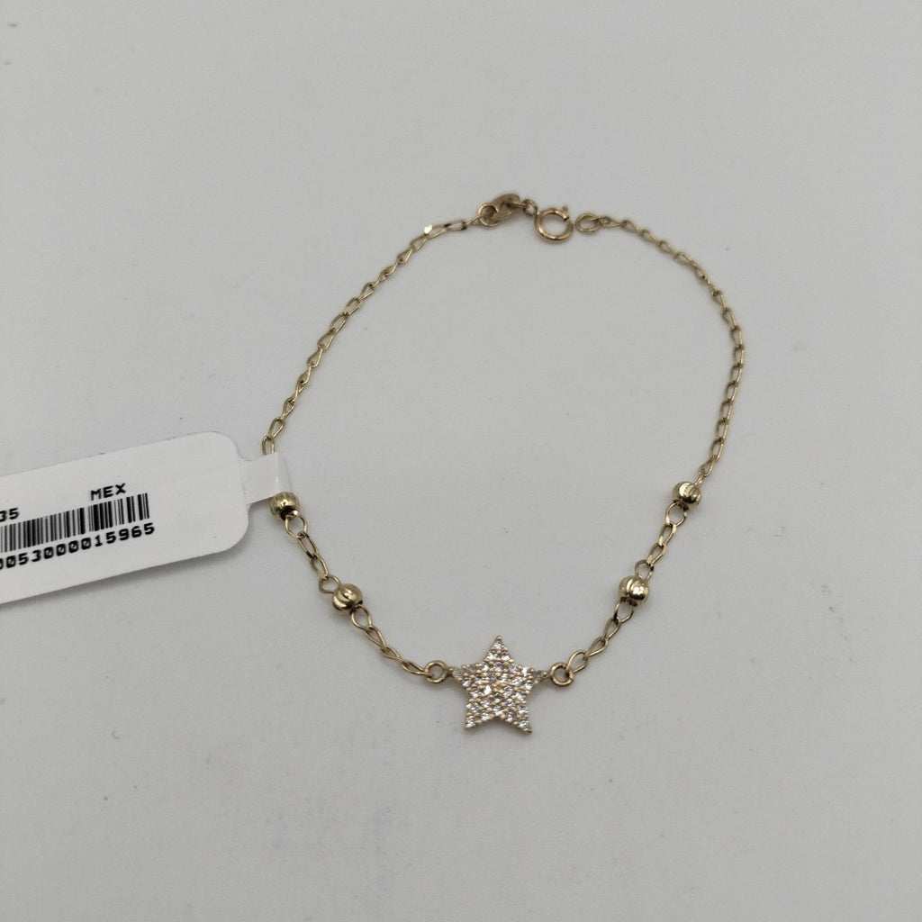 PULSERA ESPECIAL CON ESTRELLA Y CIRCONIAS 14K 18 CM 1.4 GR (NUEVO)