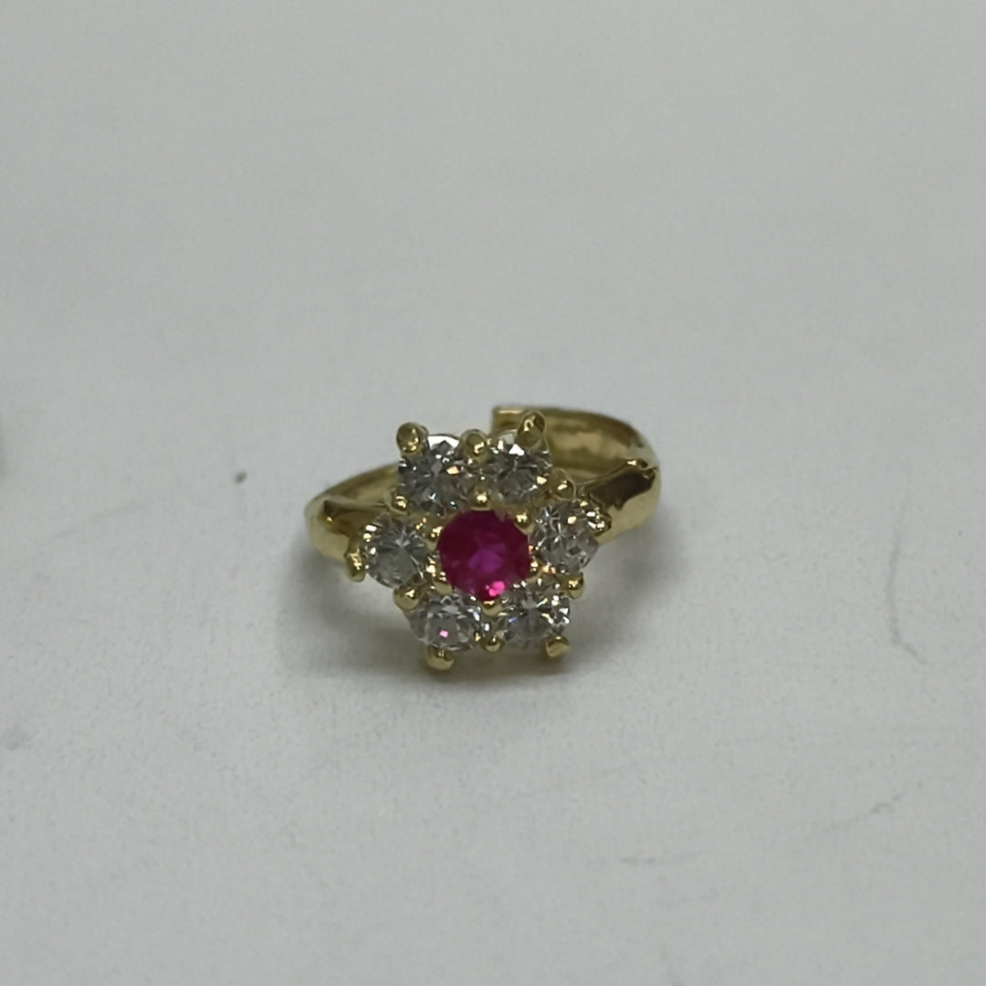 ARETES HUGGIES CON CIRCONIAS Y PIEDRA DE COLOR 14K 1.8 GR (NUEVO)