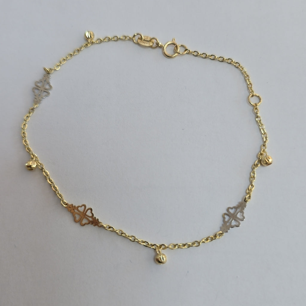 PULSERA ESPECIAL CON TREBOL 14K 18 CM 1.8 GR (NUEVO)