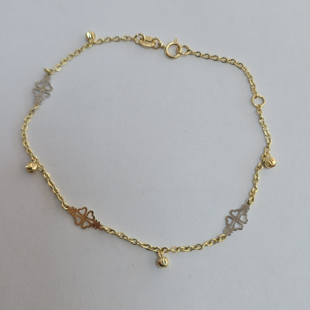 PULSERA ESPECIAL CON TREBOL 14K 18 CM 1.8 GR (NUEVO)