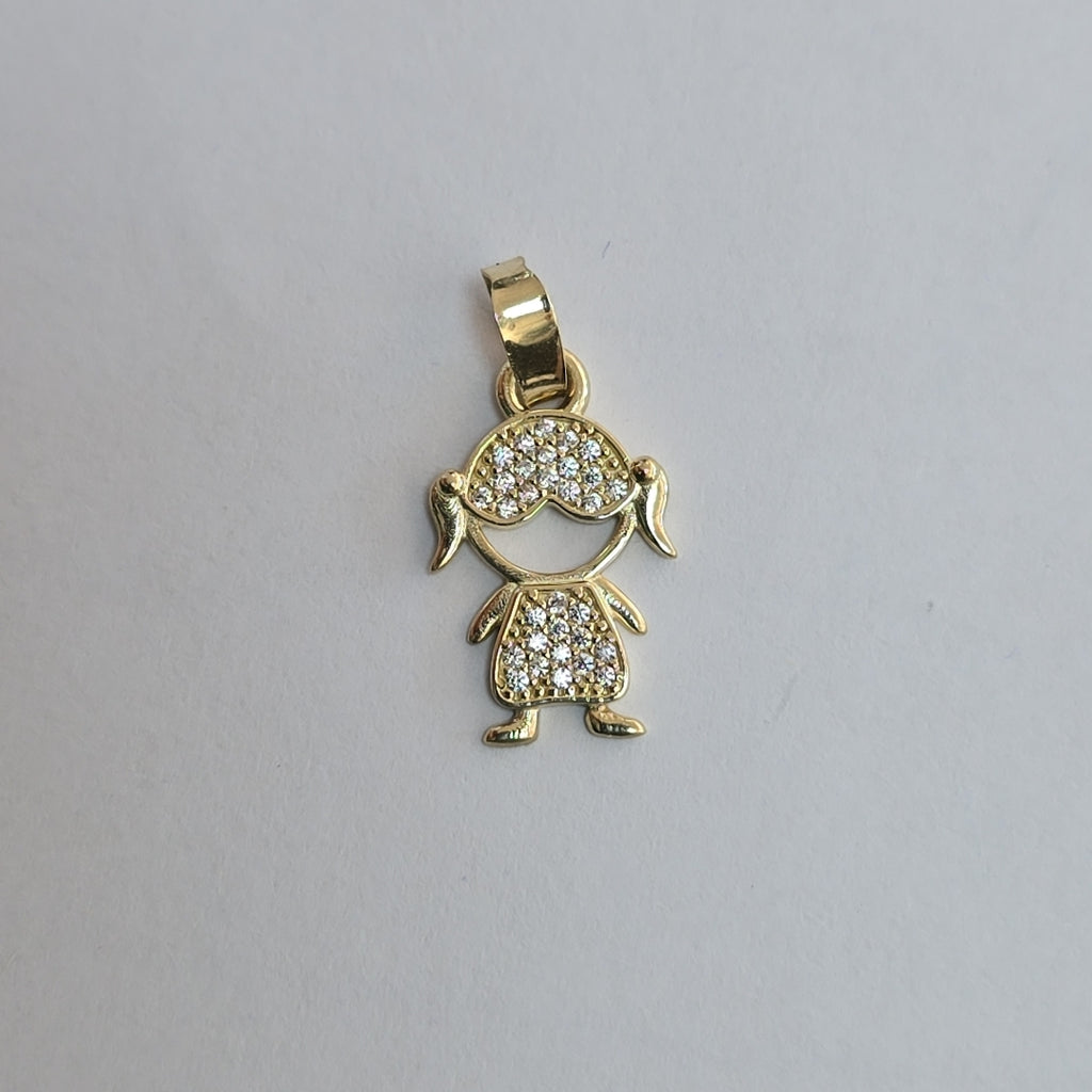 DIJE TEJIDO NIÑA CON CIRCONIAS 14K 0.9 GR (NUEVO)