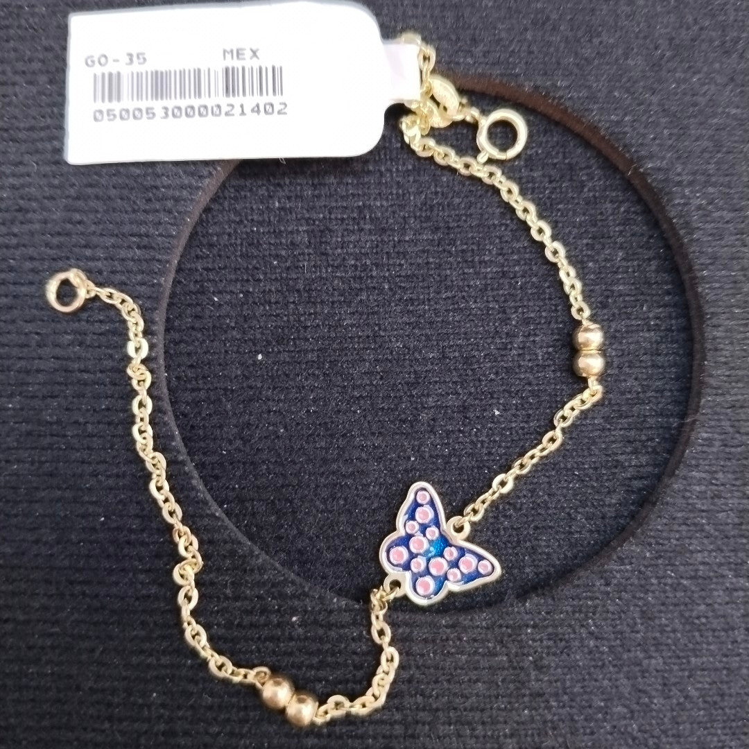 PULSERA TEJIDO ESPECIAL MARIPOSA CON ESMALTE 14K 18 CM 1.8 GR (NUEVO)