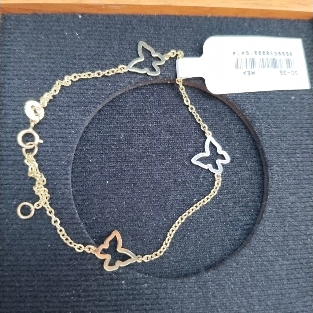 PULSERA ESPECIAL C MARIPOSAS 14K 18 CM 1.7 GR (NUEVO)