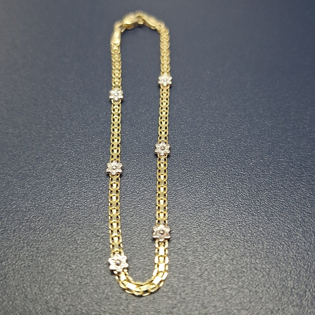 PULSERA ESPECIAL C FLORES 14K 18 CM 3 GR (NUEVO)