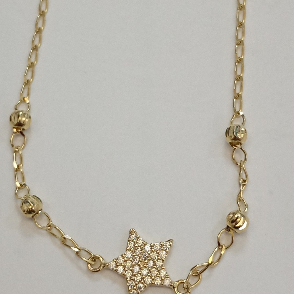 PULSERA ESPECIAL CON ESTRELLA Y CIRCONIAS 14K 18 CM 1.4 GR (NUEVO)