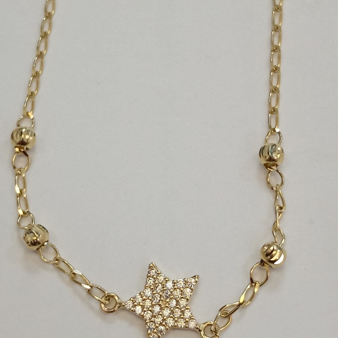 PULSERA ESPECIAL CON ESTRELLA Y CIRCONIAS 14K 18 CM 1.4 GR (NUEVO)