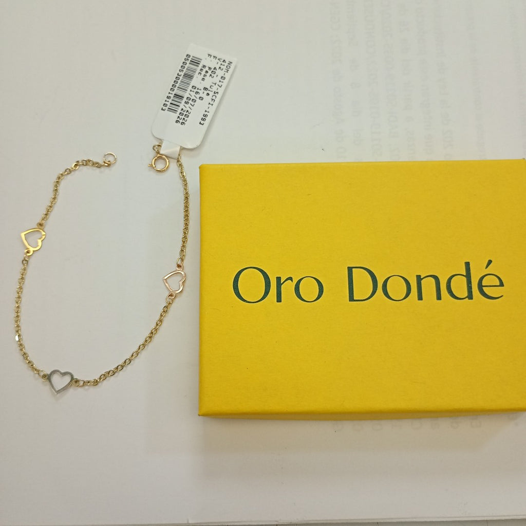 PULSERA ESPECIAL CON CORAZONES 14K 18 CM 1.3 GR (NUEVO)
