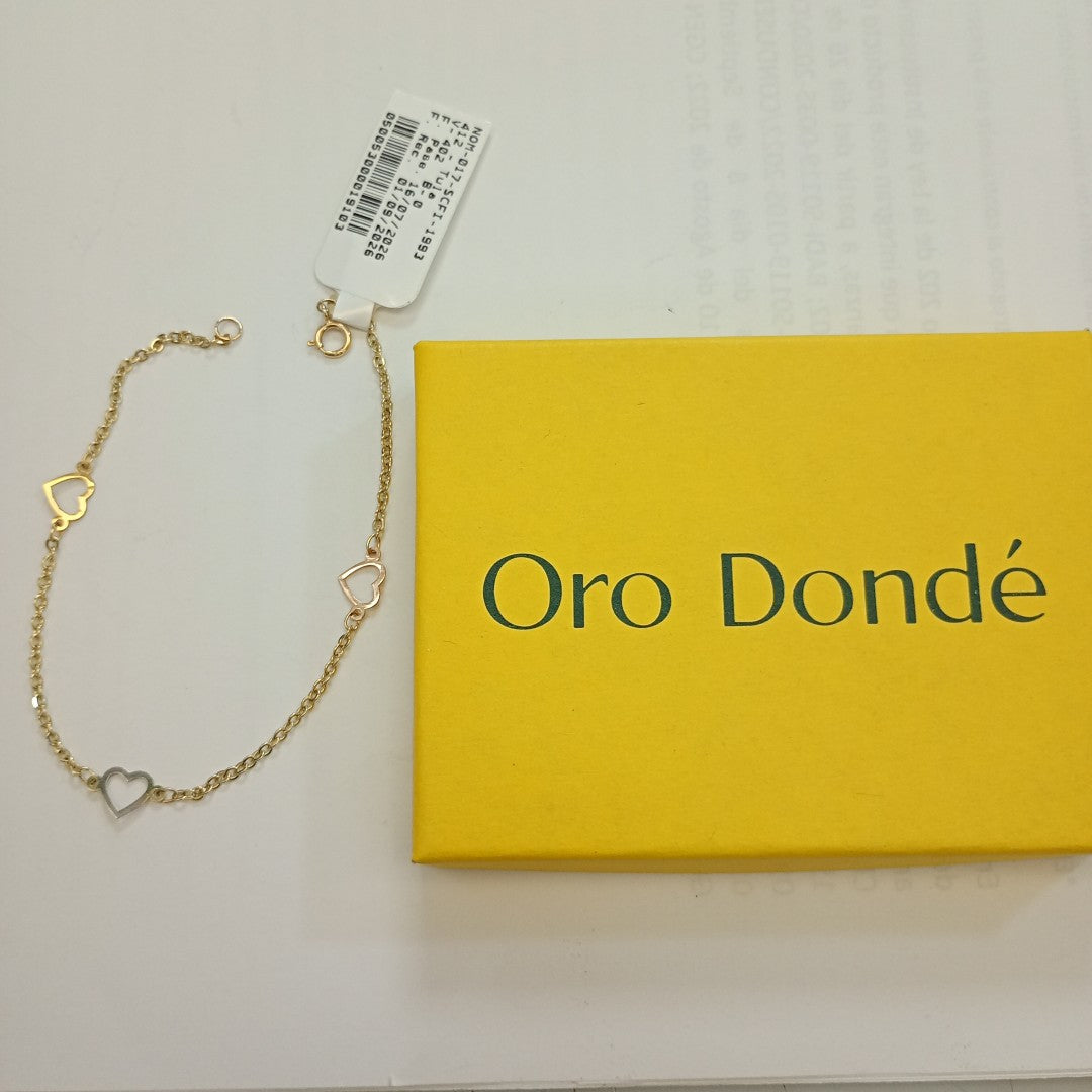 PULSERA ESPECIAL CON CORAZONES 14K 18 CM 1.3 GR (NUEVO)