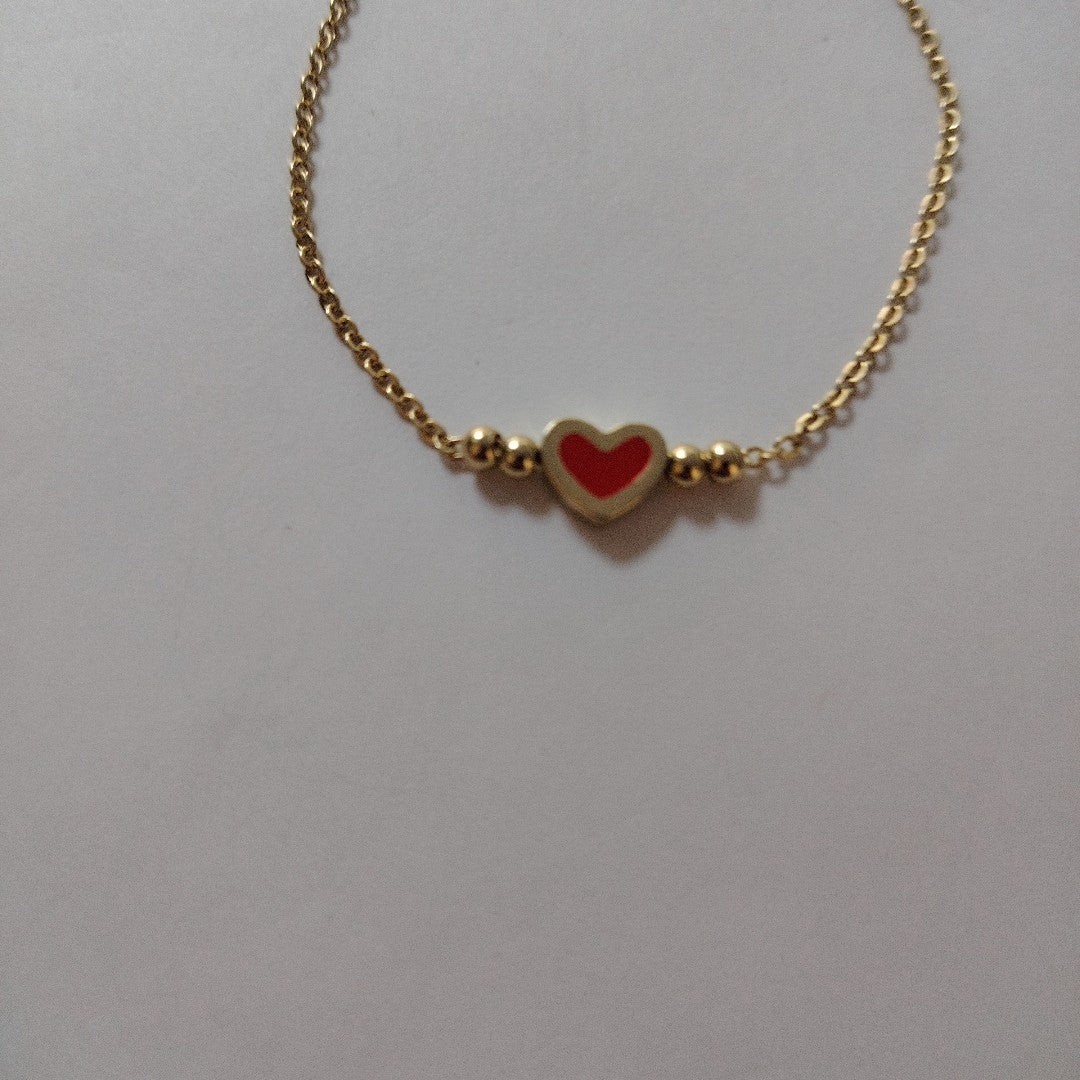 PULSERA TEJIDO ESPECIAL C CORAZON ROJO 14K 18 CM 1.9 GR (NUEVO)