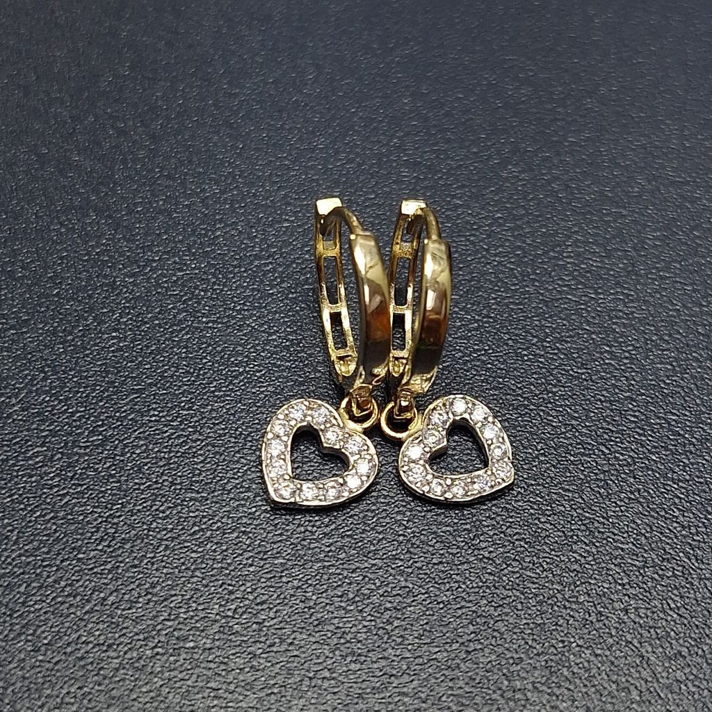 ARETES HUGGIES CON DIJE CORAZON Y CIRCONIAS 14K 2.2 GR (NUEVO)