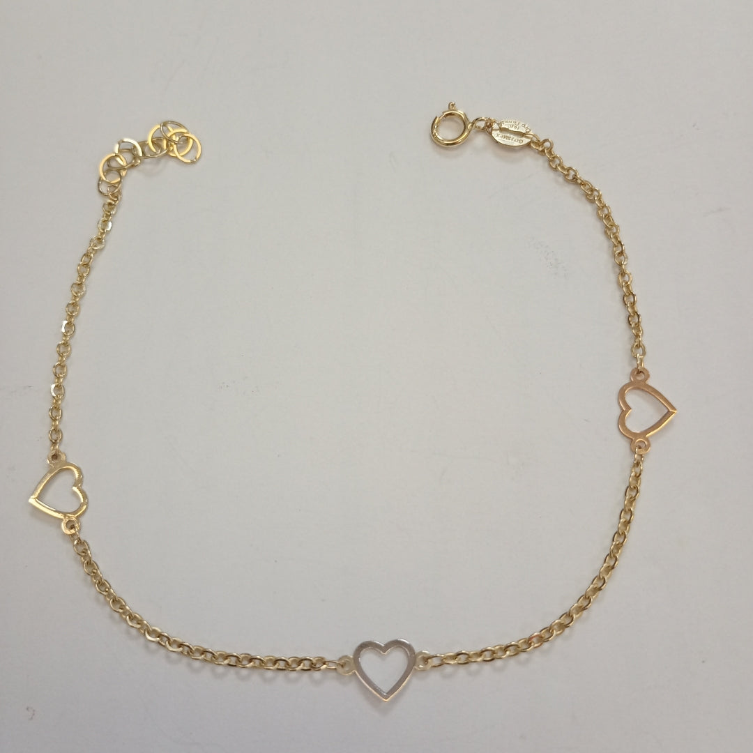 PULSERA ESPECIAL CON CORAZONES 10K 18 CM 1.2 GR (NUEVO)