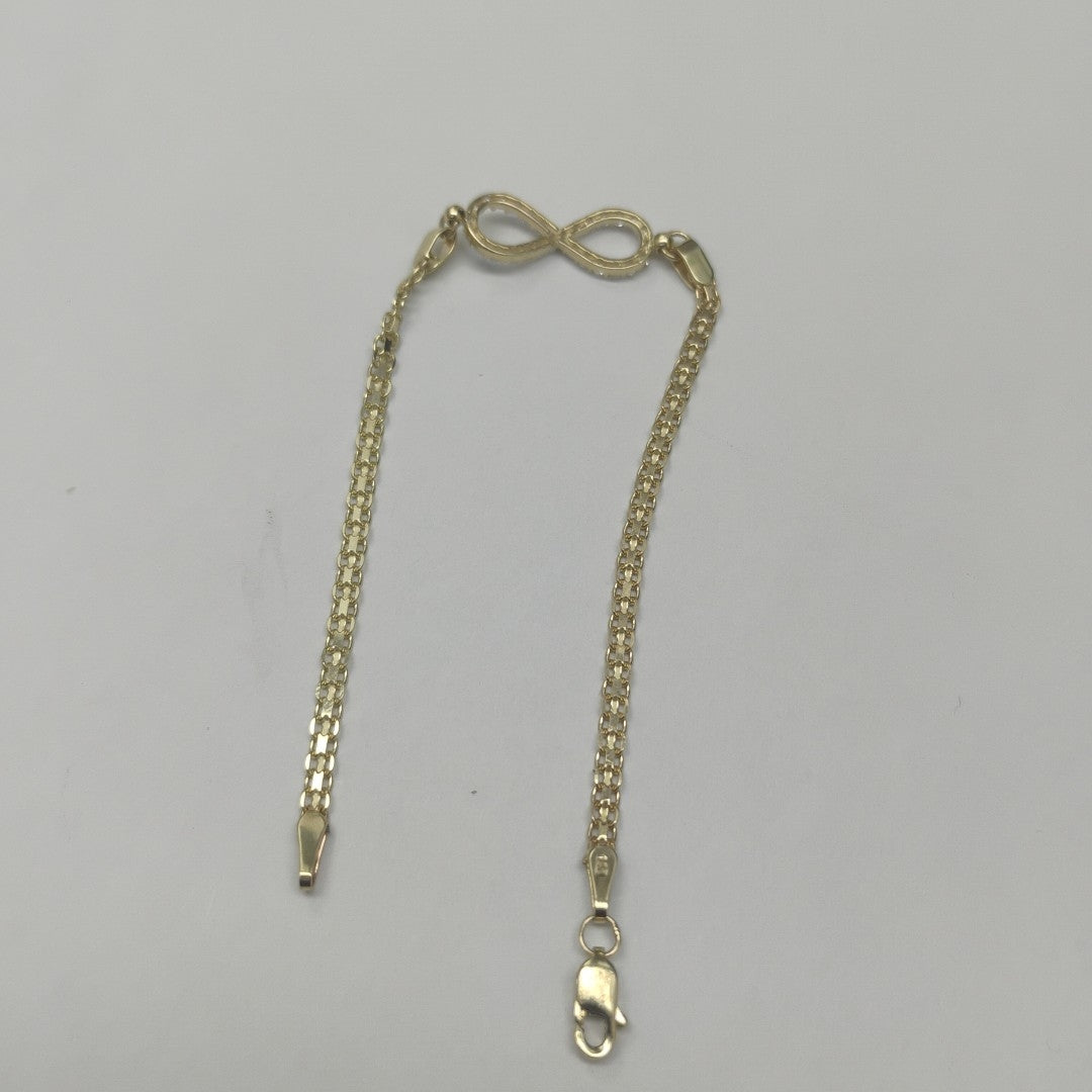 PULSERA TEJIDO ESPECIAL CON INFINITO Y CIRCONIAS 14K 18 CM 3.3 GR (NUEVO)