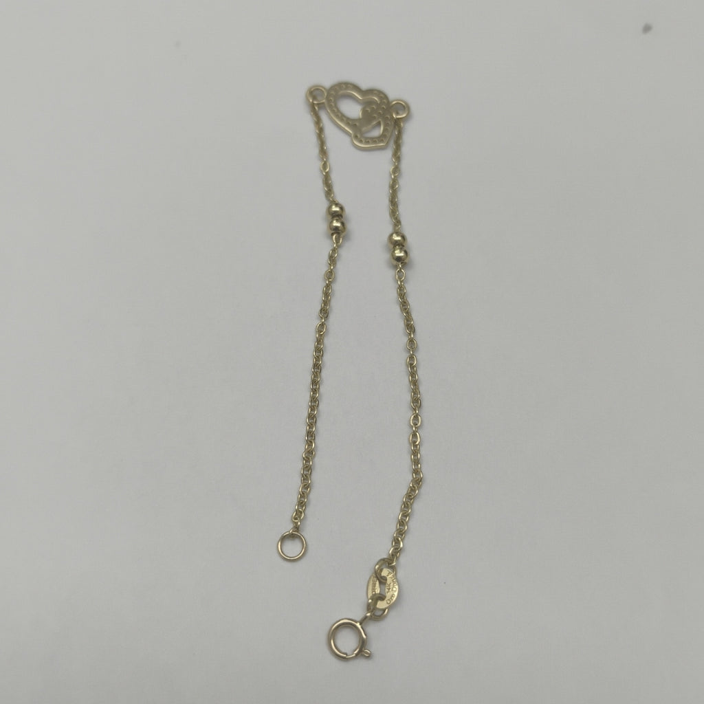 PULSERA TEJIDO ESPECIAL CORAZONES CON CIRCONIAS 14K 18 CM 2.4 GR (NUEVO)