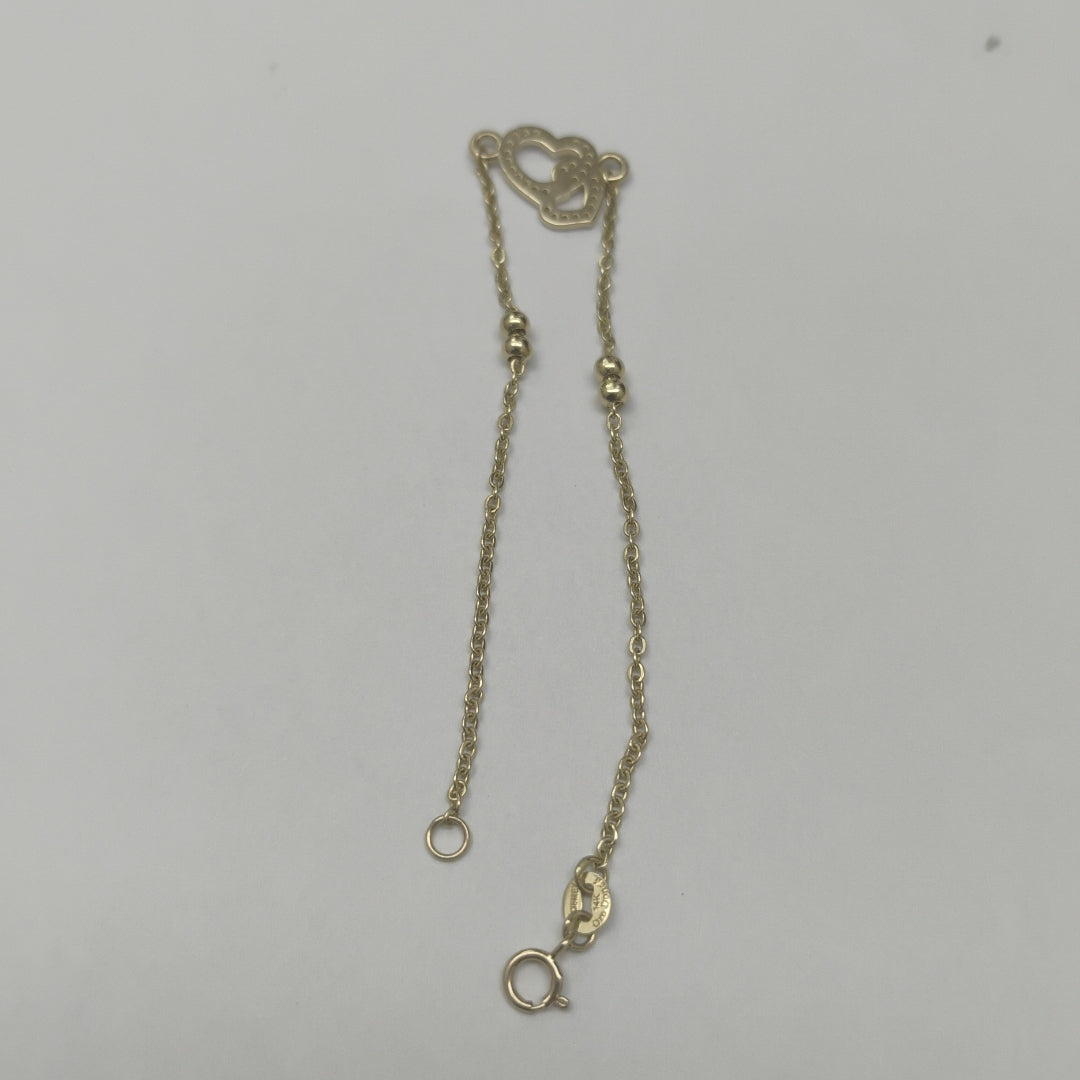 PULSERA TEJIDO ESPECIAL CORAZONES CON CIRCONIAS 14K 18 CM 2.4 GR (NUEVO)