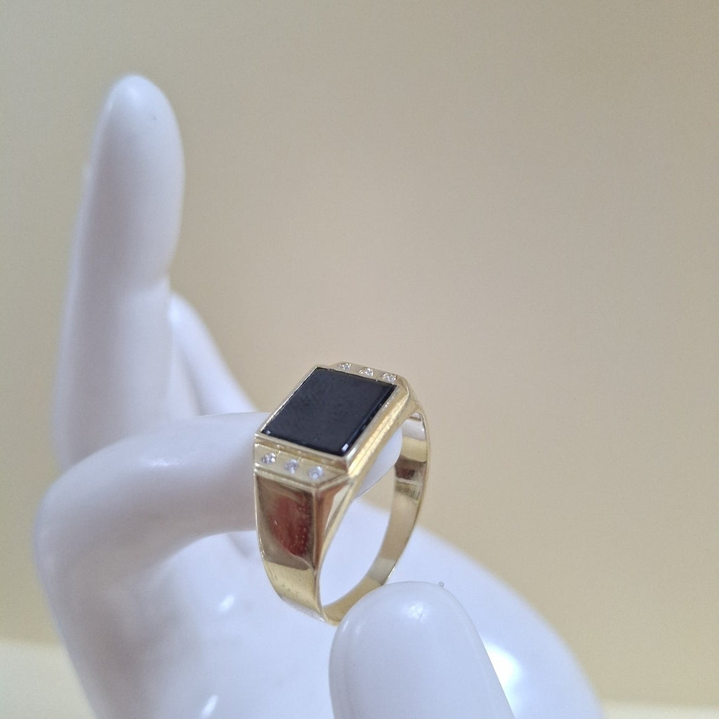 ANILLOS CON ONIX Y CIRCONIAS 10K TALLA 11 3.9 GR (NUEVO)