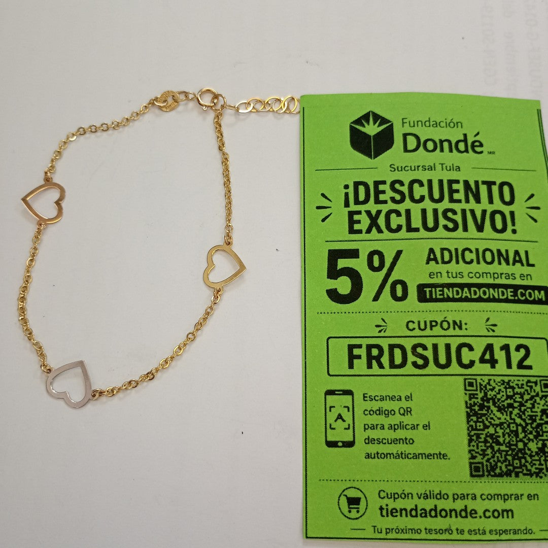 PULSERA ESPECIAL CON CORAZONES CONBINADOS 14K 18 CM 1.7 GR (NUEVO)