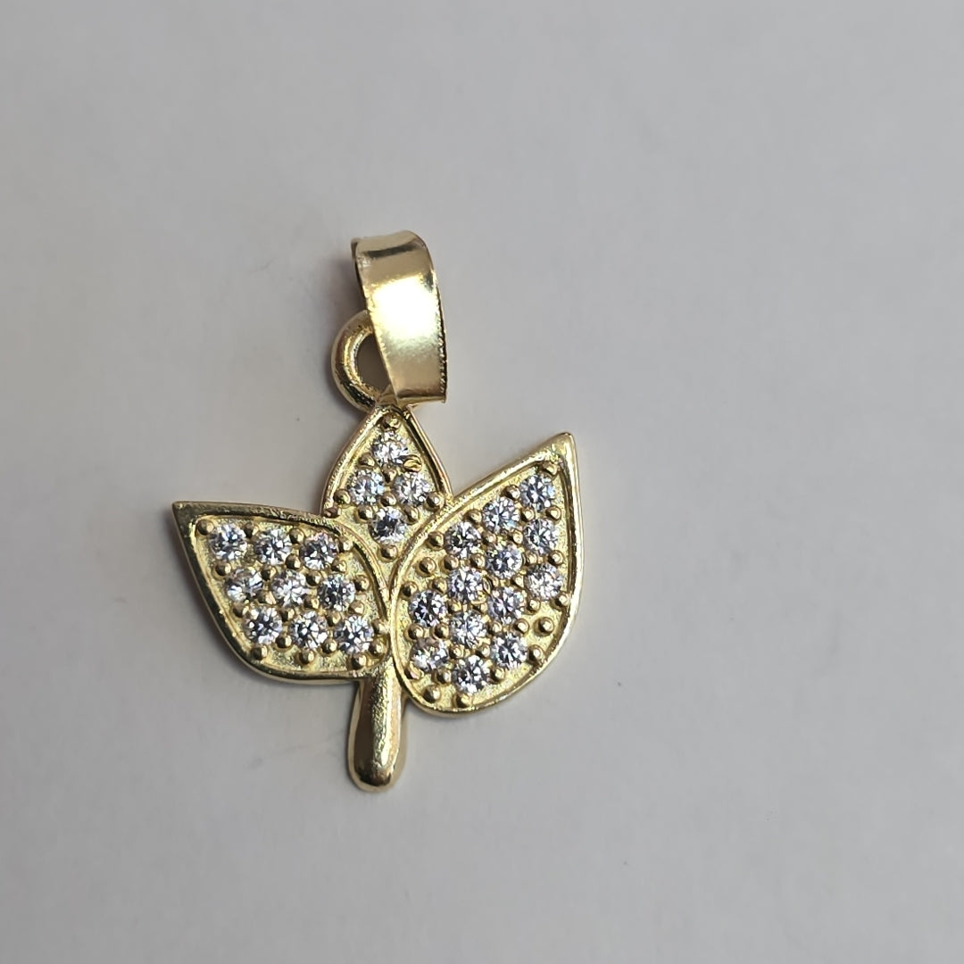 DIJE TEJIDO HOJAS CON CIRCONIAS 14K 0.9 GR (NUEVO)
