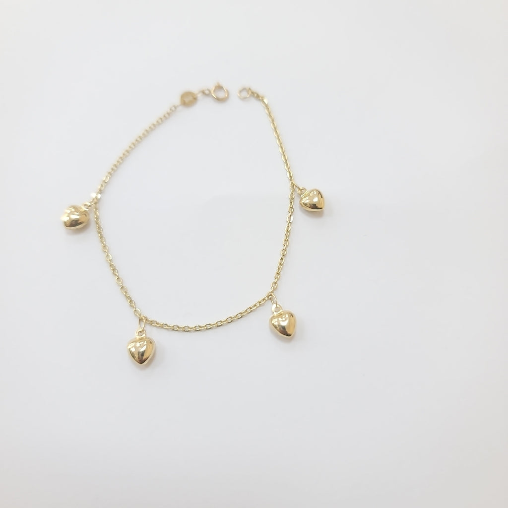 PULSERA ESP CON FIG CORAZONES 14K 18 CM 1.8 GR (NUEVO)