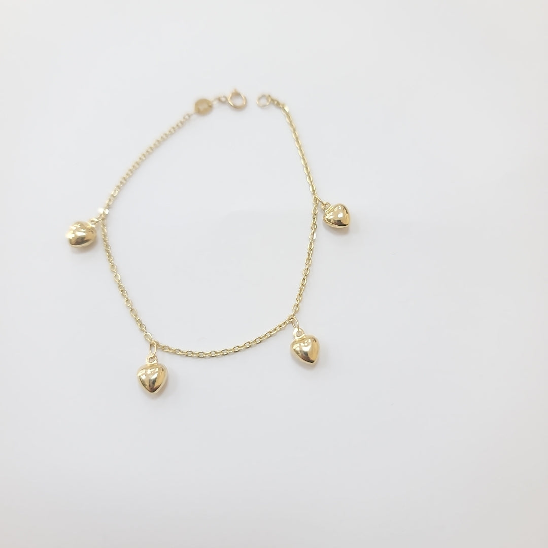 PULSERA ESP CON FIG CORAZONES 14K 18 CM 1.8 GR (NUEVO)
