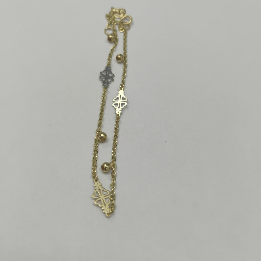 PULSERA ESPECIAL CON TREBOL 14K 18 CM 1.8 GR (NUEVO)
