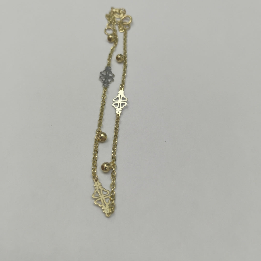 PULSERA ESPECIAL CON TREBOL 14K 18 CM 1.8 GR (NUEVO)