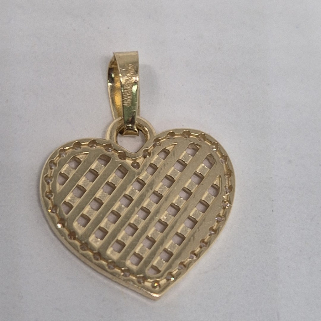 DIJE TEJIDO CORAZON CON CERCO DE CIRCONIAS 14K 1.2 GR (NUEVO)