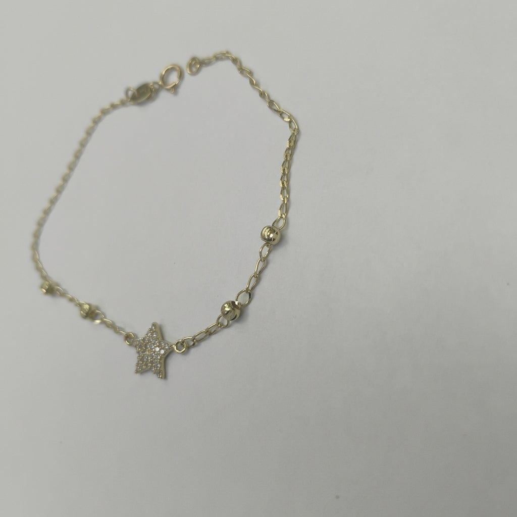 PULSERA ESPECIAL CON ESTRELLA Y CIRCONIAS 14K 18 CM 1.5 GR (NUEVO)