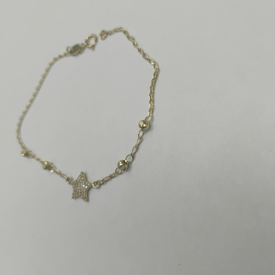PULSERA ESPECIAL CON ESTRELLA Y CIRCONIAS 14K 18 CM 1.5 GR (NUEVO)