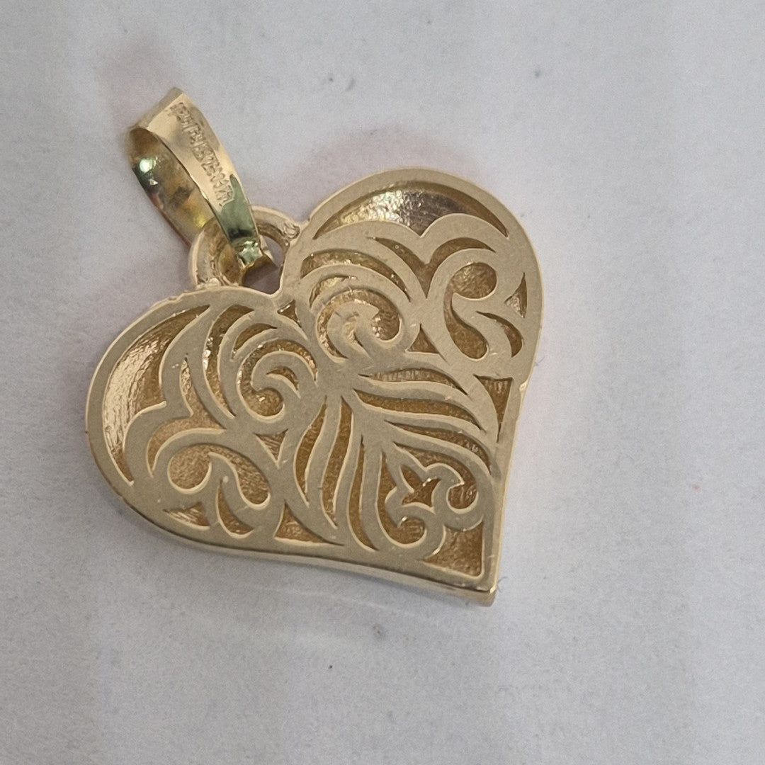 DIJE TEJIDO CORAZON LABRADO COMBINADO 14K 1.2 GR (NUEVO)