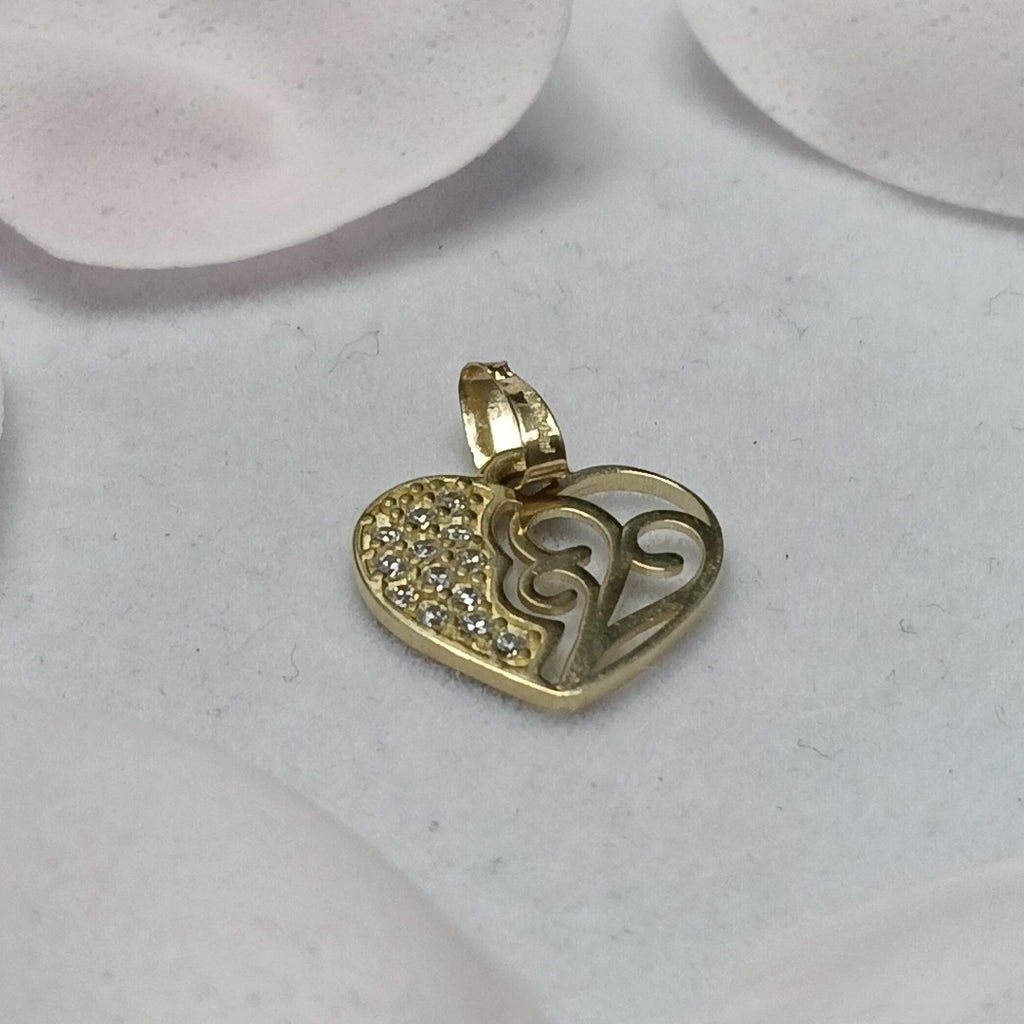 DIJE TEJIDO CORAZON CON CIRCONIAS Y ARBOL DE LA VIDA 14K 0.8 GR (NUEVO)