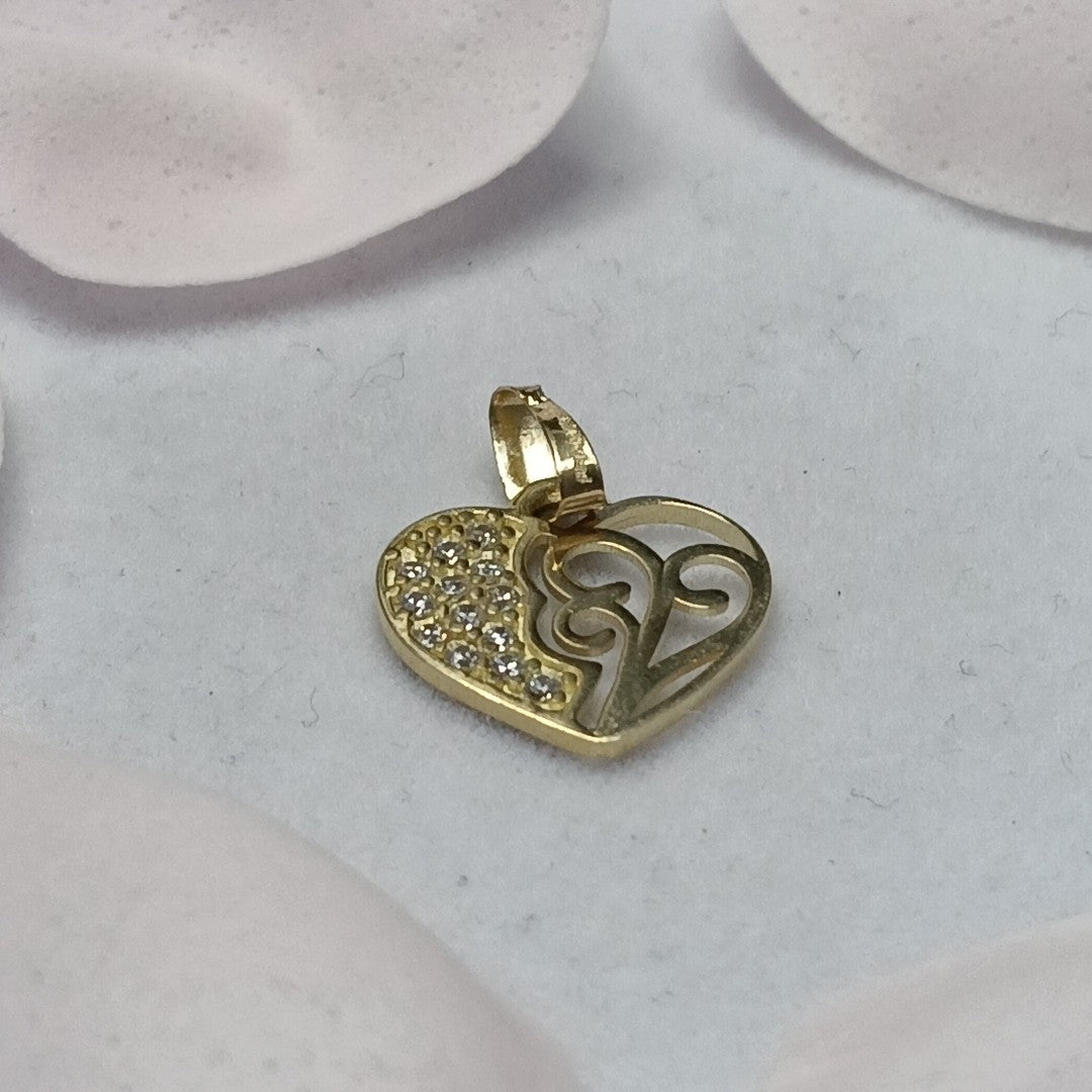 DIJE TEJIDO CORAZON CON CIRCONIAS Y ARBOL DE LA VIDA 14K 0.8 GR (NUEVO)