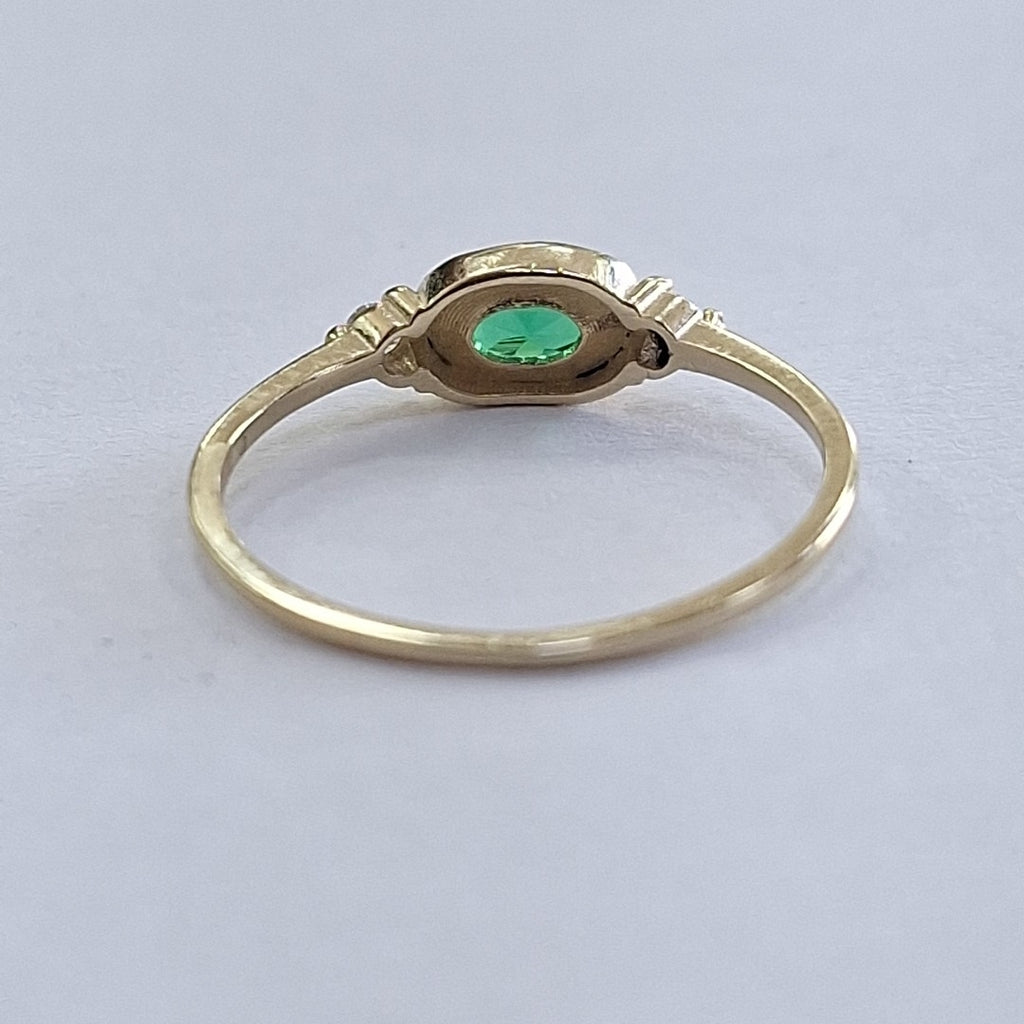 ANILLOS TEJIDO ANILLITO C CIRCONIAS Y PIEDRA VERDE 14K 7 1.1 GR (NUEVO)