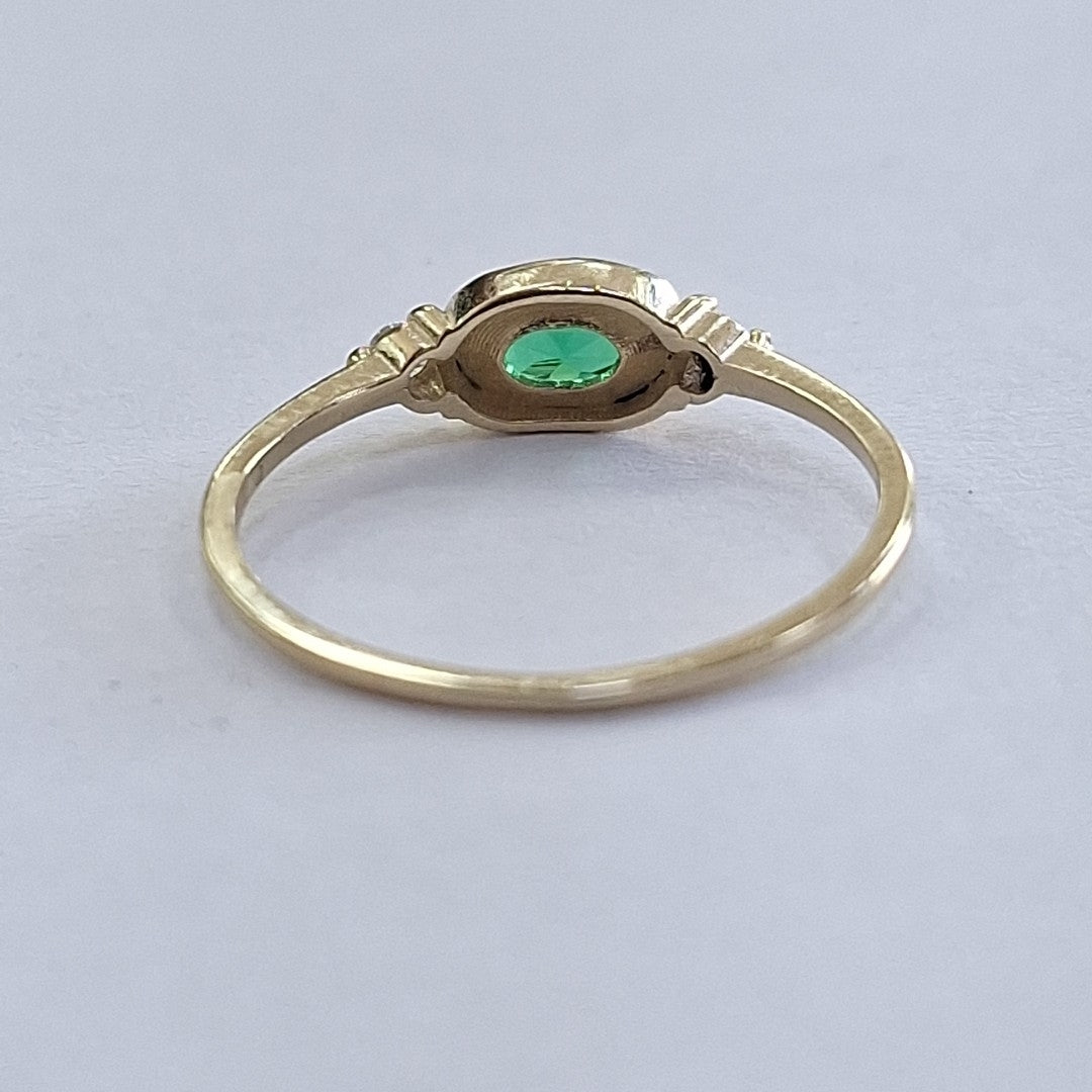 ANILLOS TEJIDO ANILLITO C CIRCONIAS Y PIEDRA VERDE 14K 7 1.1 GR (NUEVO)